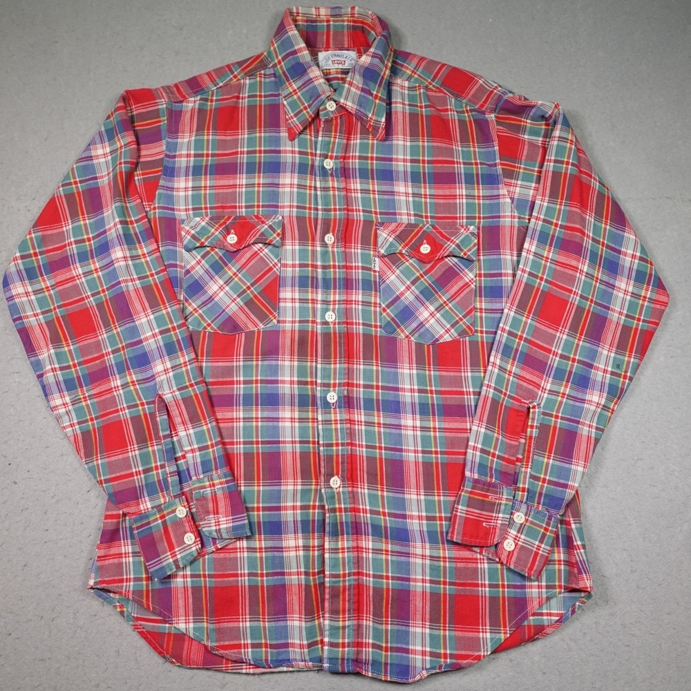 Levi's Shirt Mens XL Red Plaid Button Up Double Pocket Workwear Outdoor